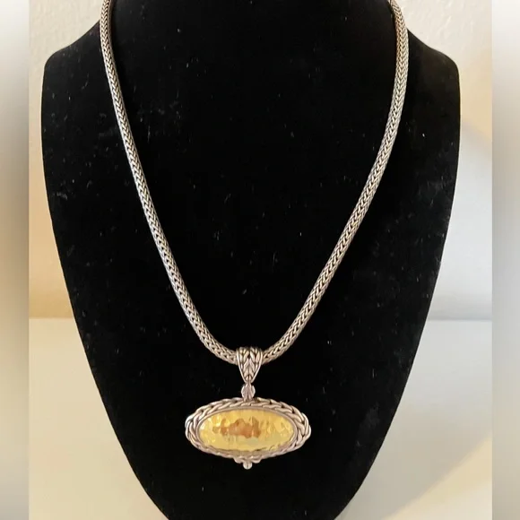 John Hardy 22K yellow gold& 925 Sterling S w Hammered 2 Tone Necklace - Picture 1 of 6